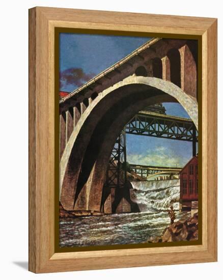 "Fishing Under Bridge," June 12, 1948-John Atherton-Framed Premier Image Canvas