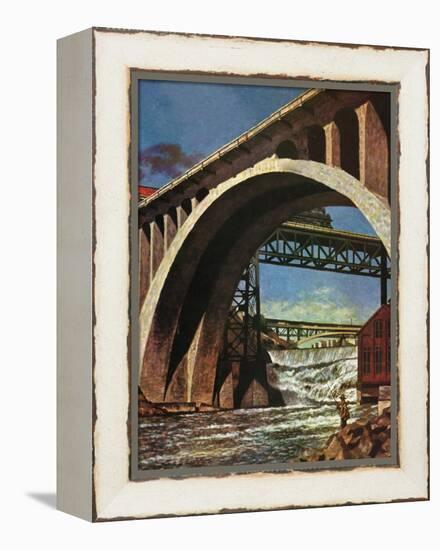 "Fishing Under Bridge," June 12, 1948-John Atherton-Framed Premier Image Canvas