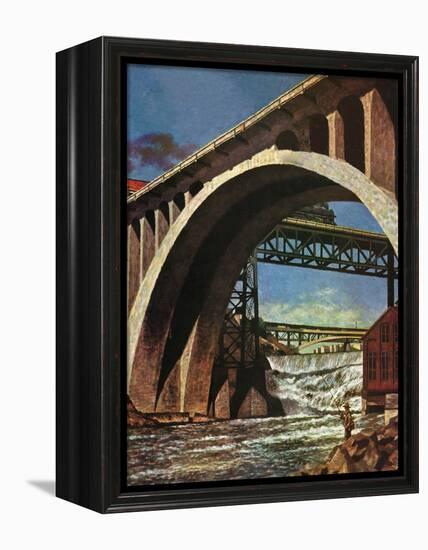 "Fishing Under Bridge," June 12, 1948-John Atherton-Framed Premier Image Canvas