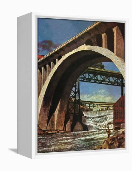 "Fishing Under Bridge," June 12, 1948-John Atherton-Framed Premier Image Canvas