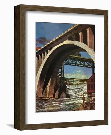 "Fishing Under Bridge," June 12, 1948-John Atherton-Framed Giclee Print