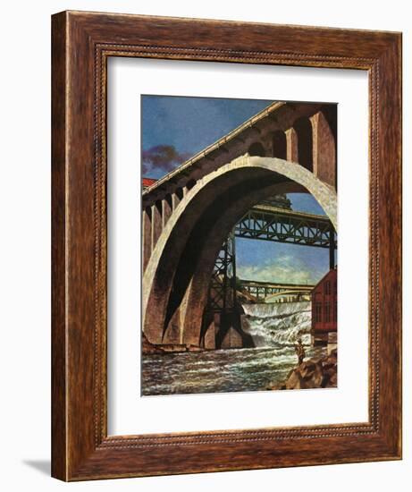 "Fishing Under Bridge," June 12, 1948-John Atherton-Framed Giclee Print