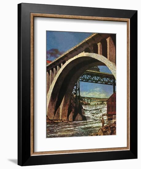 "Fishing Under Bridge," June 12, 1948-John Atherton-Framed Giclee Print
