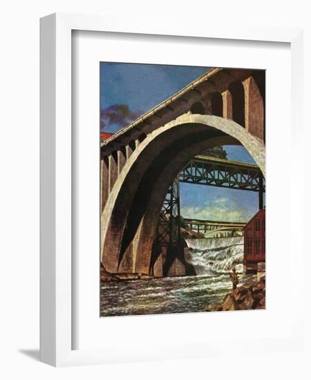 "Fishing Under Bridge," June 12, 1948-John Atherton-Framed Giclee Print