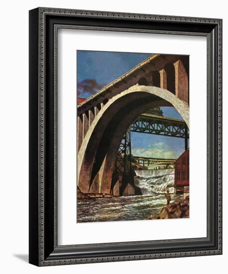 "Fishing Under Bridge," June 12, 1948-John Atherton-Framed Giclee Print