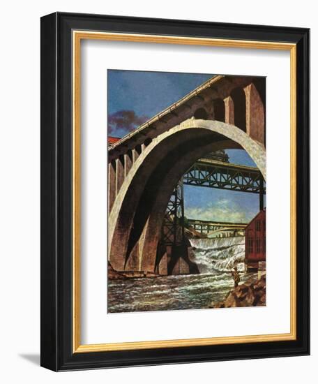 "Fishing Under Bridge," June 12, 1948-John Atherton-Framed Giclee Print