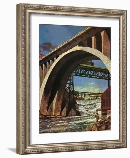 "Fishing Under Bridge," June 12, 1948-John Atherton-Framed Giclee Print