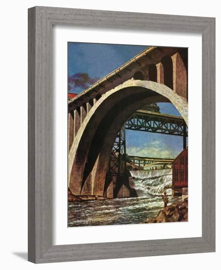 "Fishing Under Bridge," June 12, 1948-John Atherton-Framed Giclee Print