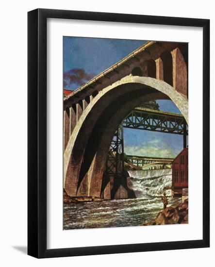 "Fishing Under Bridge," June 12, 1948-John Atherton-Framed Giclee Print