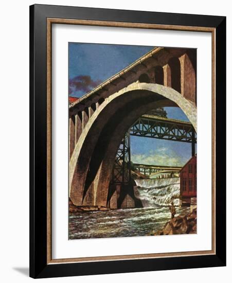 "Fishing Under Bridge," June 12, 1948-John Atherton-Framed Giclee Print