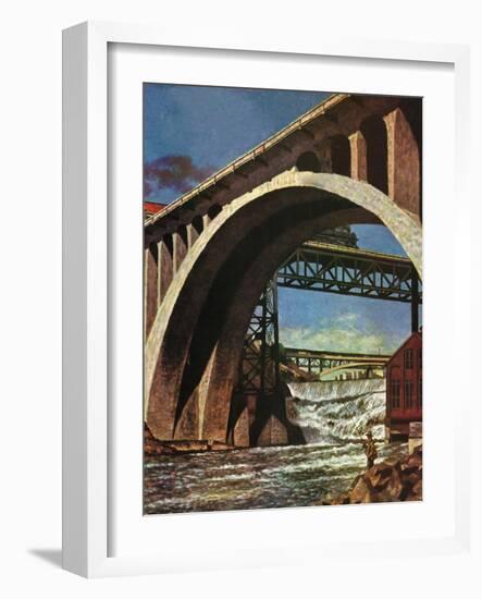 "Fishing Under Bridge," June 12, 1948-John Atherton-Framed Giclee Print