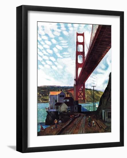 "Fishing Under the Golden Gate", November 16, 1957-John Falter-Framed Giclee Print