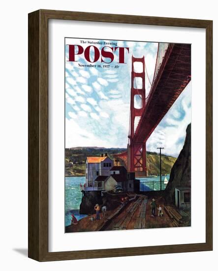 "Fishing Under the Golden Gate" Saturday Evening Post Cover, November 16, 1957-John Falter-Framed Giclee Print