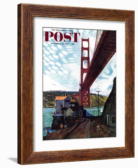 "Fishing Under the Golden Gate" Saturday Evening Post Cover, November 16, 1957-John Falter-Framed Giclee Print