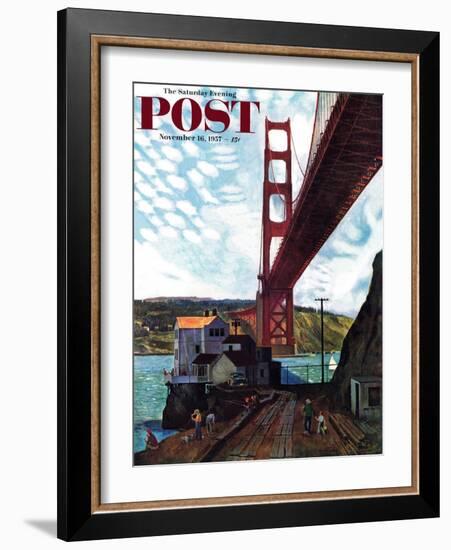 "Fishing Under the Golden Gate" Saturday Evening Post Cover, November 16, 1957-John Falter-Framed Giclee Print