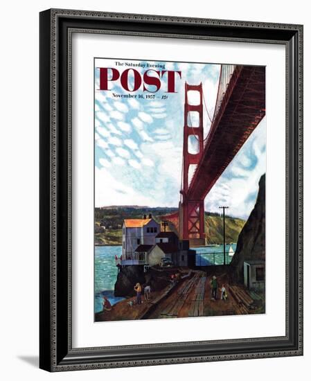 "Fishing Under the Golden Gate" Saturday Evening Post Cover, November 16, 1957-John Falter-Framed Giclee Print
