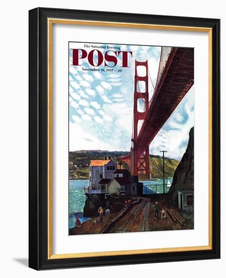"Fishing Under the Golden Gate" Saturday Evening Post Cover, November 16, 1957-John Falter-Framed Giclee Print