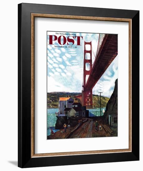 "Fishing Under the Golden Gate" Saturday Evening Post Cover, November 16, 1957-John Falter-Framed Giclee Print