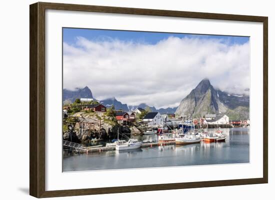 Fishing Village and Harbour Framed by Peaks and Sea, Hamnoy, Moskenes-Roberto Moiola-Framed Photographic Print