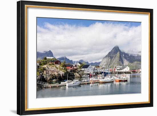 Fishing Village and Harbour Framed by Peaks and Sea, Hamnoy, Moskenes-Roberto Moiola-Framed Photographic Print