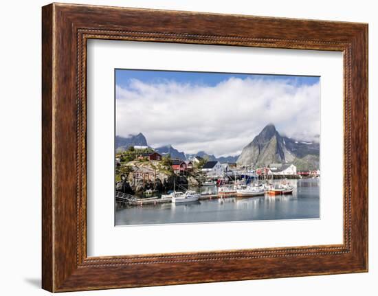 Fishing Village and Harbour Framed by Peaks and Sea, Hamnoy, Moskenes-Roberto Moiola-Framed Photographic Print