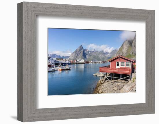 Fishing Village and Harbour Framed by Peaks and Sea, Hamnoy, Moskenes-Roberto Moiola-Framed Photographic Print