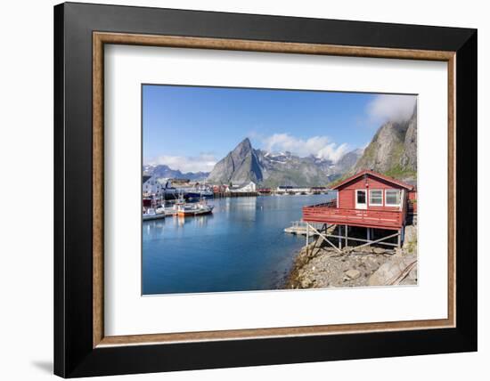 Fishing Village and Harbour Framed by Peaks and Sea, Hamnoy, Moskenes-Roberto Moiola-Framed Photographic Print