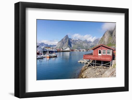 Fishing Village and Harbour Framed by Peaks and Sea, Hamnoy, Moskenes-Roberto Moiola-Framed Photographic Print