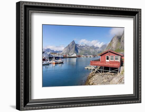 Fishing Village and Harbour Framed by Peaks and Sea, Hamnoy, Moskenes-Roberto Moiola-Framed Photographic Print