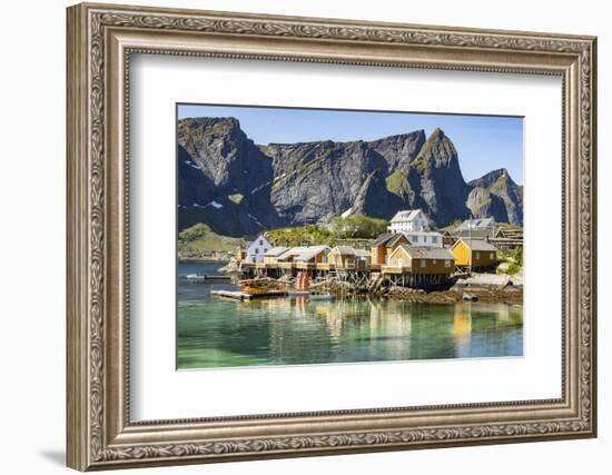 Fishing village on Reinefjorden, Saknesoya, Lofoten Islands-Tony Waltham-Framed Photographic Print