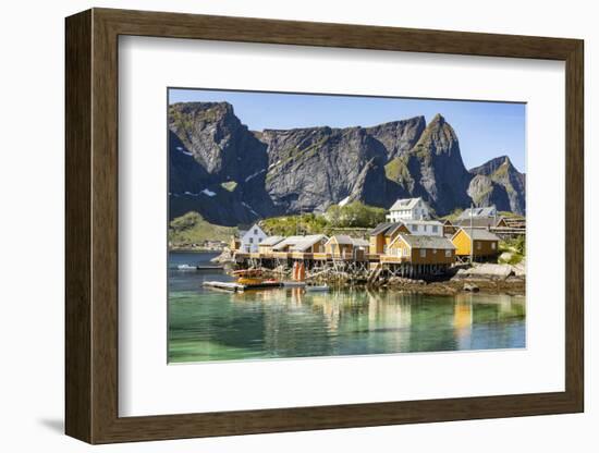 Fishing village on Reinefjorden, Saknesoya, Lofoten Islands-Tony Waltham-Framed Photographic Print