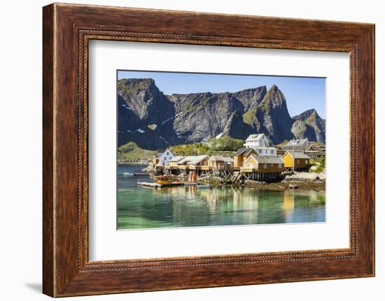Fishing village on Reinefjorden, Saknesoya, Lofoten Islands-Tony Waltham-Framed Photographic Print