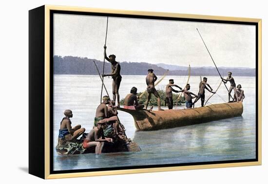 Fishing with a Bow, Andaman and Nicobar Islands, Indian Ocean, C1890-Gillot-Framed Premier Image Canvas