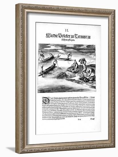 Fishing with Indians, 1606-Theodore de Bry-Framed Giclee Print