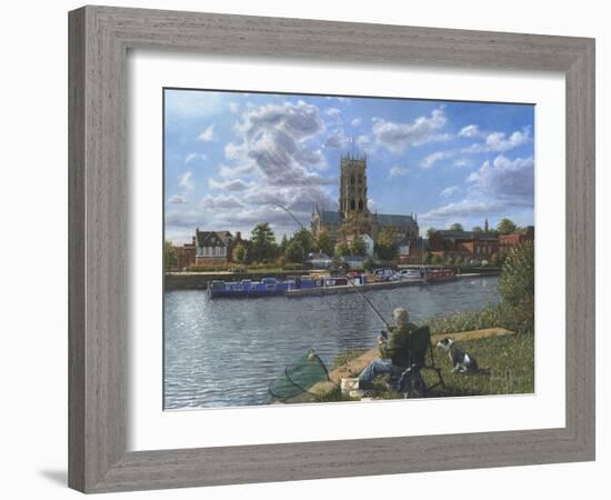 Fishing with Oscar - Doncaster Minster-Richard Harpum-Framed Art Print