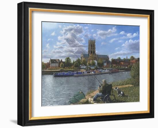 Fishing with Oscar - Doncaster Minster-Richard Harpum-Framed Art Print