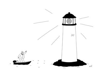 Fishman disco dances in the light of a lighthouse with a disco ball. - New  Yorker Cartoon' Premium Giclee Print - Seth Fleishman 