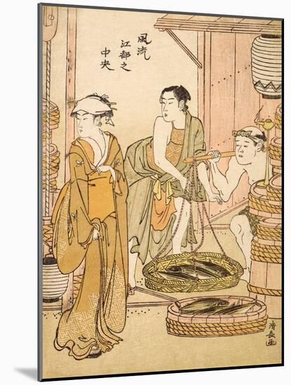 Fishmonger, Pub.C1780 (Colour Woodblock Print)-Torii Kiyonaga-Mounted Giclee Print