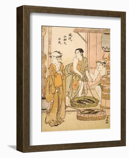 Fishmonger, Pub.C1780 (Colour Woodblock Print)-Torii Kiyonaga-Framed Giclee Print