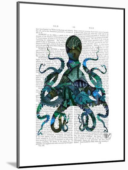 Fishy Blue Octopus-Fab Funky-Mounted Art Print