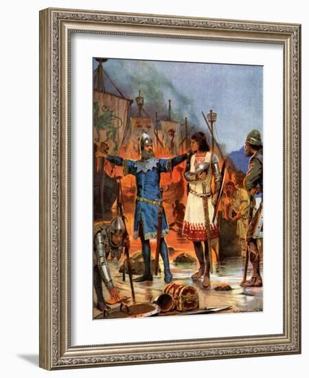 Fitz-Stephen Burns His Boats, 1169 Ad-Richard Caton Woodville II-Framed Giclee Print