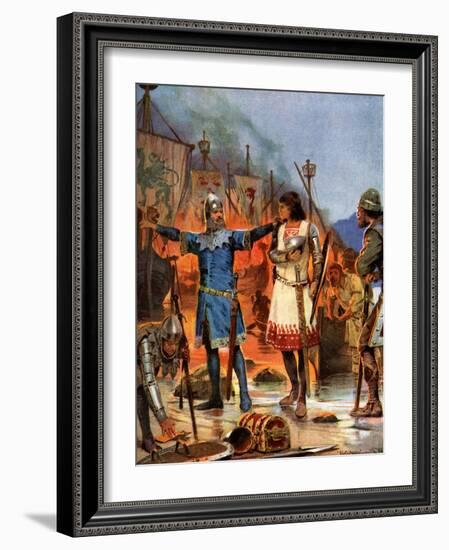 Fitz-Stephen Burns His Boats, 1169 Ad-Richard Caton Woodville II-Framed Giclee Print