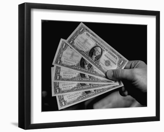 Five $1 Bills, Autographed by Treasurer of Us, as a Gift to the Fischer Quintuplets-Francis Miller-Framed Photographic Print