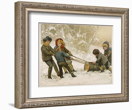 Five Children Fetch Home a Very Big Yule Log-Harriet M. Bennett-Framed Photographic Print