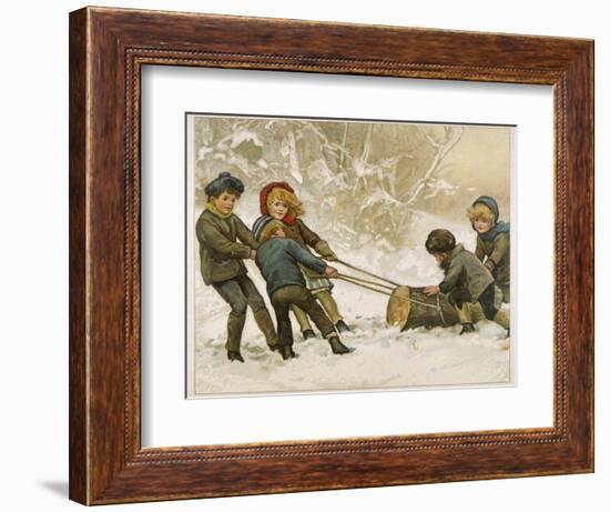 Five Children Fetch Home a Very Big Yule Log-Harriet M. Bennett-Framed Photographic Print