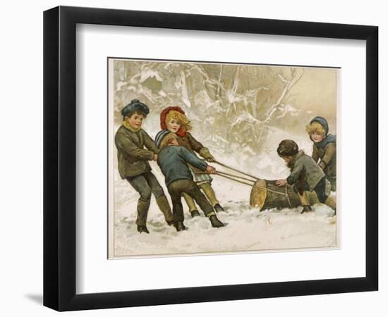 Five Children Fetch Home a Very Big Yule Log-Harriet M. Bennett-Framed Photographic Print