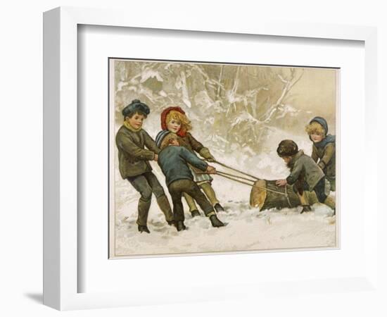 Five Children Fetch Home a Very Big Yule Log-Harriet M. Bennett-Framed Photographic Print