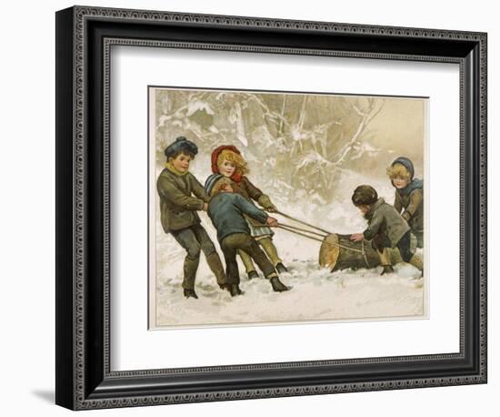 Five Children Fetch Home a Very Big Yule Log-Harriet M. Bennett-Framed Photographic Print