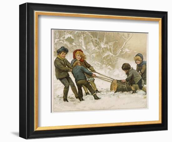 Five Children Fetch Home a Very Big Yule Log-Harriet M. Bennett-Framed Photographic Print