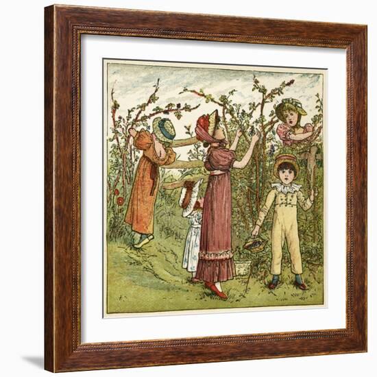 Five Children Picking Blackberries-Kate Greenaway-Framed Art Print